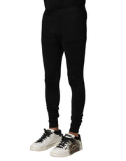 Dolce & Gabbana Black Nylon Elastic Logo Men Leggings Pants