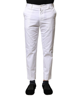 Dolce & Gabbana White Cotton Straight Logo Men Pants