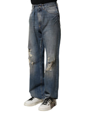 Dolce & Gabbana Blue Cotton Tattered Men Denim Jeans