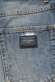 Dolce & Gabbana Blue Washed Tattered Straight Fit Denim Jeans