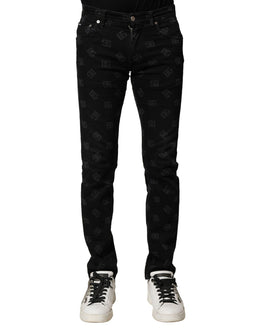 Dolce & Gabbana Black Cotton DG Logo Skinny Men Denim Jeans