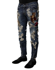 Dolce & Gabbana Blue Cotton Rhinestone Embellish Denim Jeans