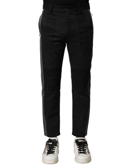 Dolce & Gabbana Black Gray Cotton Tapered Men Pants