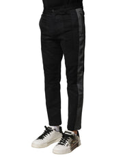 Dolce & Gabbana Black Gray Cotton Tapered Men Pants