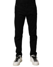 Dolce & Gabbana Black Cotton Tattered Slim Fit Men Denim Jeans