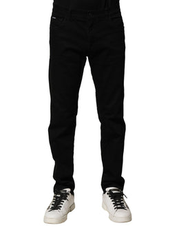 Dolce & Gabbana Black Cotton Tattered Slim Fit Men Denim Jeans