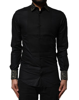 Dolce & Gabbana Black Cotton GOLD Long Sleeves Dress Shirt