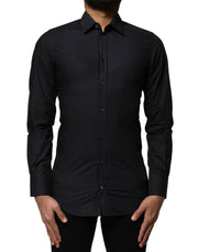 Dolce & Gabbana Black Cotton GOLD Long Sleeves Dress Shirt
