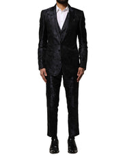 Dolce & Gabbana Black Jacquard 3 Piece Single Breasted Suit