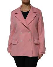 PINK MEMORIES Pink Wool Double Breasted Blazer Coat Jacket
