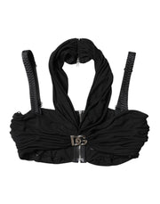 Dolce & Gabbana Black Cropped Viscose Halter Bustier Top