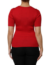 Dolce & Gabbana Red Round Neck Short Sleeves Pullover Top