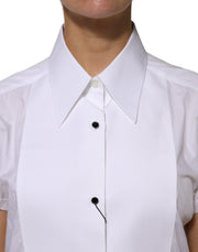 Dolce & Gabbana White Cotton Collared Short Sleeves Top