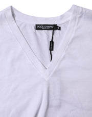 Dolce & Gabbana White Cotton Short Sleeves V-neck T-shirt