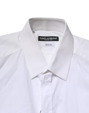 Dolce & Gabbana White GOLD Cotton Collared Dress Shirt Top