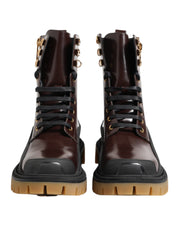 Dolce & Gabbana Brown Black Leather Boots Zipper Lace Up Shoes