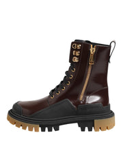Dolce & Gabbana Brown Black Leather Boots Zipper Lace Up Shoes