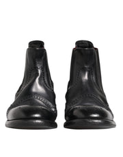 Dolce & Gabbana Black Leather Ankle Boots Slip On Shoes