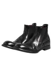 Dolce & Gabbana Black Leather Ankle Boots Slip On Shoes