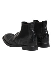 Dolce & Gabbana Black Leather Ankle Boots Slip On Shoes