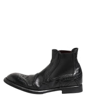 Dolce & Gabbana Black Leather Ankle Boots Slip On Shoes
