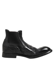 Dolce & Gabbana Black Leather Ankle Boots Slip On Shoes