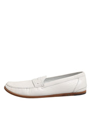 Dolce & Gabbana White Leather Loafers Moccasins Slip On Shoes