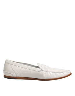 Dolce & Gabbana White Leather Loafers Moccasins Slip On Shoes