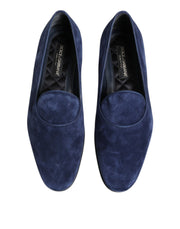 Dolce & Gabbana Blue Velvet DG Logo Loafers Formal Shoes