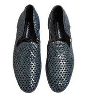 Dolce & Gabbana Blue Woven Leather Slip On Loafers Shoes