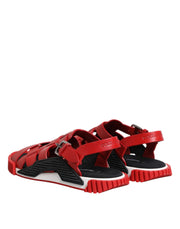 Dolce & Gabbana Red Black Leather Ankle Strap Sandals Shoes