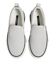 Dolce & Gabbana White Dotted Leather Slip On Men Sneakers Shoes
