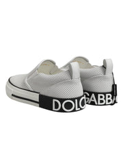 Dolce & Gabbana White Dotted Leather Slip On Men Sneakers Shoes