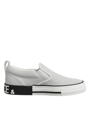Dolce & Gabbana White Dotted Leather Slip On Men Sneakers Shoes
