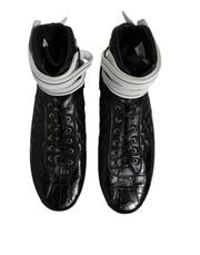 Dolce & Gabbana Black Quilted Leather Lace Up Sneakers Shoes