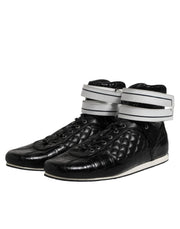 Dolce & Gabbana Black Quilted Leather Lace Up Sneakers Shoes