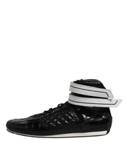 Dolce & Gabbana Black Quilted Leather Lace Up Sneakers Shoes