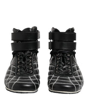 Dolce & Gabbana Black Quilted Leather Lace Up Sneakers Shoes