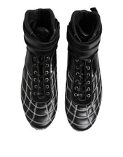 Dolce & Gabbana Black Quilted Leather Lace Up Sneakers Shoes