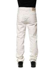 Jeckerson White Cotton Stretch Straight Fit Men Denim Jeans