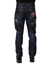 Dolce & Gabbana Dark Blue Tattered Skinny Denim Jeans