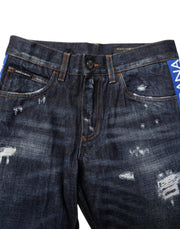 Dolce & Gabbana Dark Blue Tattered Skinny Denim Jeans