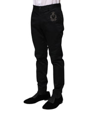 Dolce & Gabbana Dark Blue Logo Cotton Dress Pants