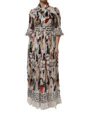 Dolce & Gabbana Multicolor Animal Print Silk Ascot Maxi Dress