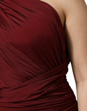 Dolce & Gabbana Red Viscose Fitted One Shoulder Midi Dress