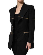 Dolce & Gabbana Black Wool Zipper Detailing Blazer Jacket