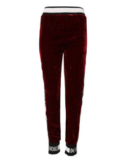 Dolce & Gabbana Red Viscose DG Logo Mid Waist Pants