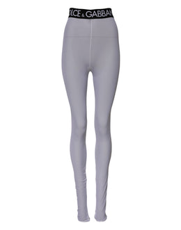 Dolce & Gabbana Gray Nylon DG Logo Mid Waisted Leggings Pants