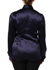 Dolce & Gabbana Dark Purple Silk Ascot Collared Blouse Top