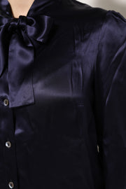 Dolce & Gabbana Dark Purple Silk Ascot Collared Blouse Top